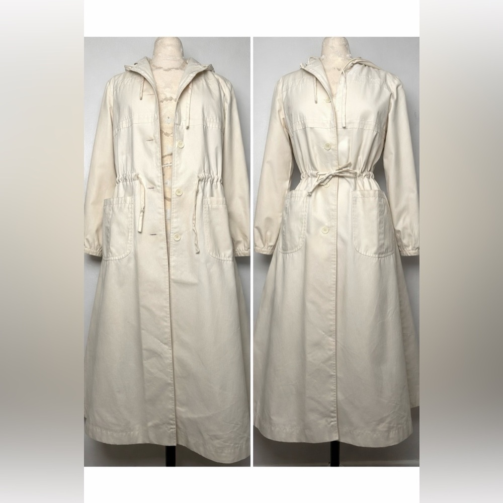 Vintage Cream Utility Trench Coat Dress with Hood – Size XS/S